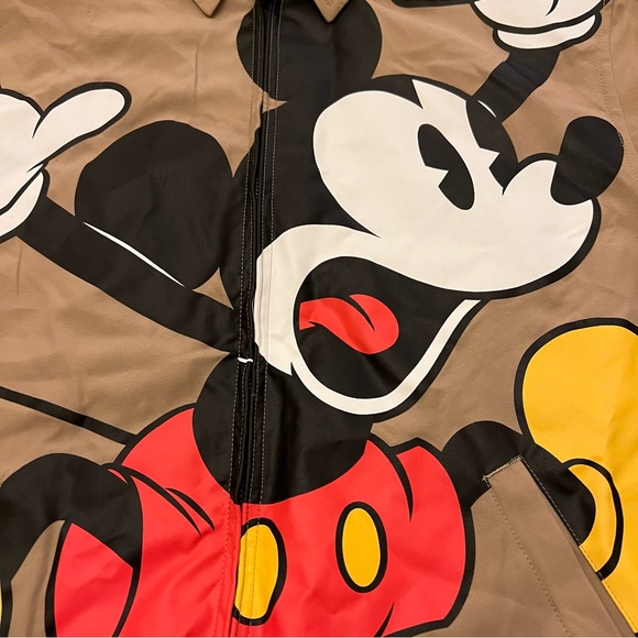 Mickey Mouse Graphic Zip Up Khaki Bomber Moto Jacket - Picture 4 of 8